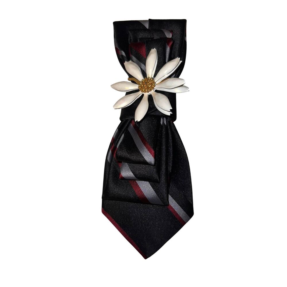Elegant Repurposed Necktie Fashion Statement Accessory White Flower Brooch